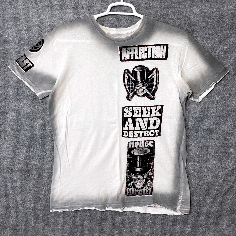 Affliction Mens Live Fast Seek and Destroy Ombre Graphic T-Shirt Gray White L